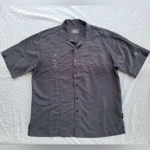 Straight Down Mens Dark Gray/Black Martini Embroidered Button Down Shirt